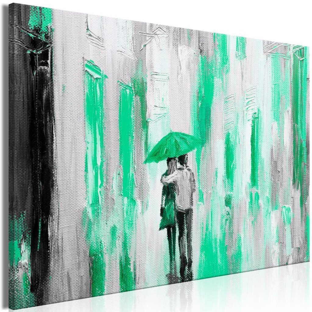 Schilderij - Umbrella in Love (1 Part) Wide Green - Afbeelding 2