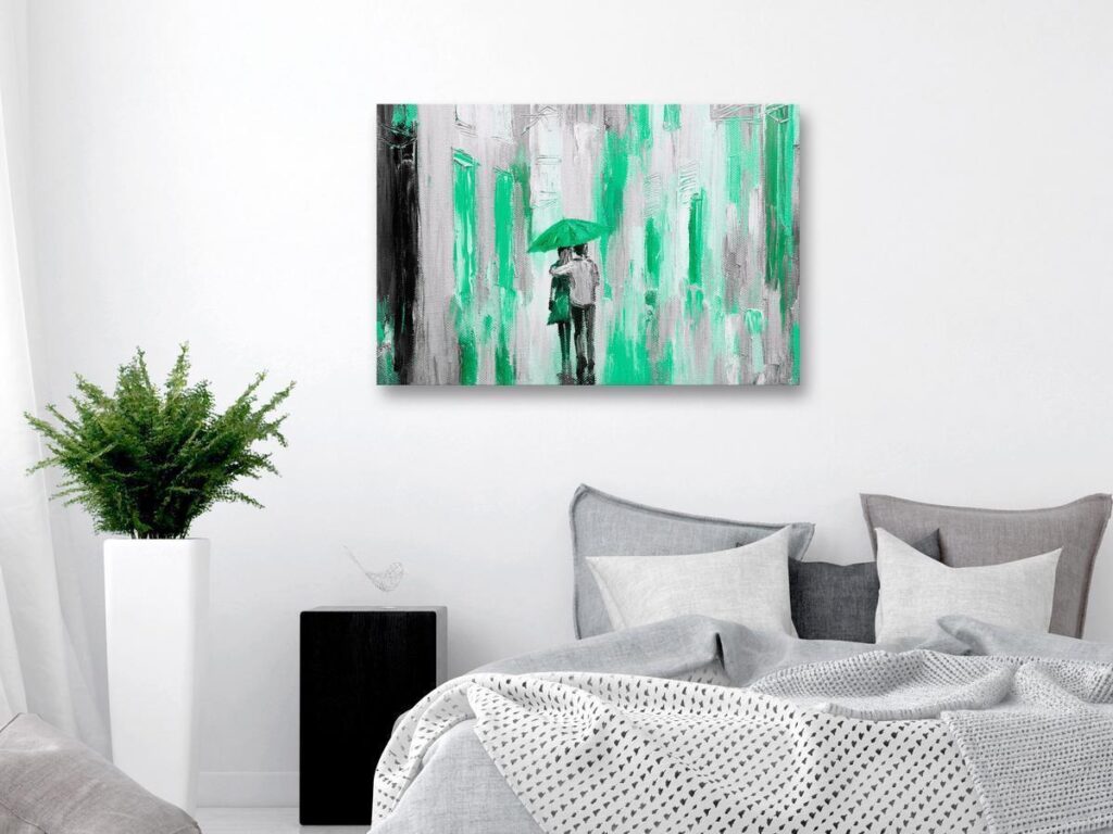 Schilderij - Umbrella in Love (1 Part) Wide Green