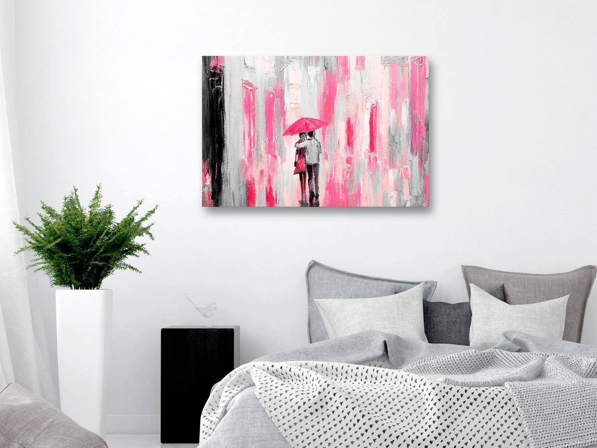 Schilderij - Umbrella in Love (1 Part) Wide Pink - Afbeelding 2