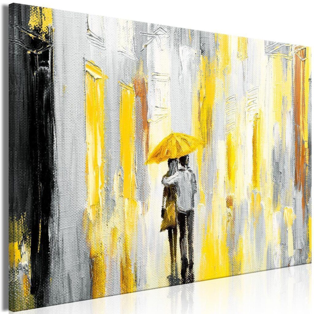 Schilderij - Umbrella in Love (1 Part) Wide Yellow - Afbeelding 2