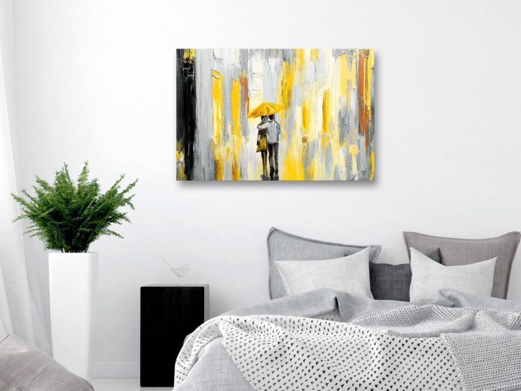 Schilderij - Umbrella in Love (1 Part) Wide Yellow