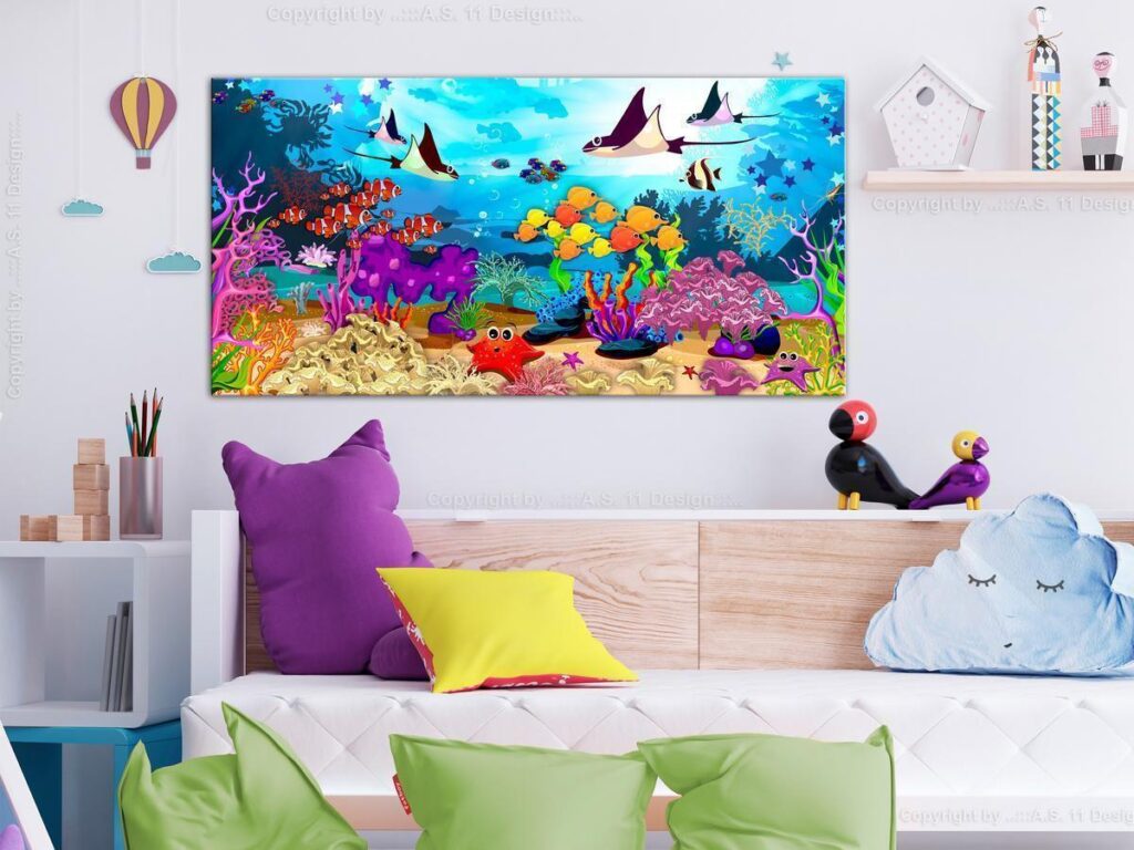 Schilderij - Underwater Fun (1 Part) Wide - Afbeelding 2