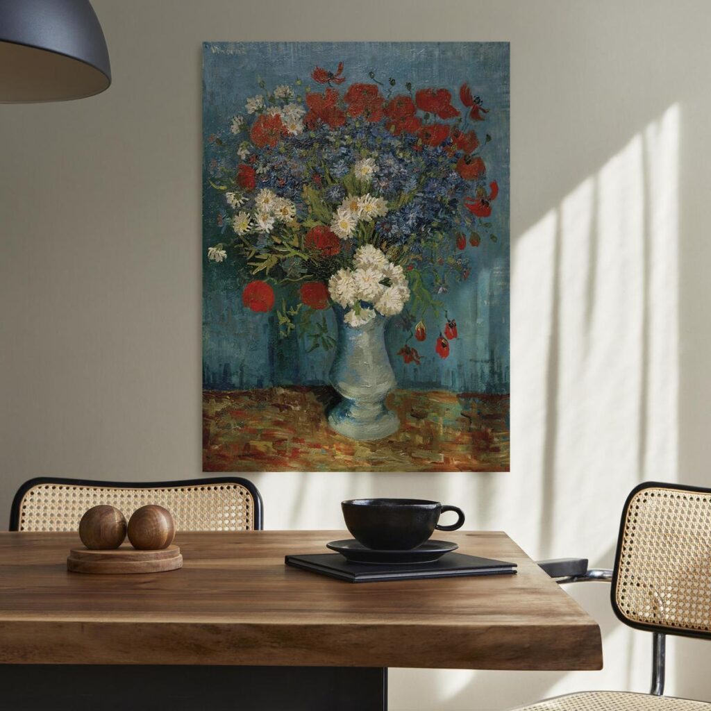 Schilderij - Vase With Cornflowers and Poppies - Afbeelding 2