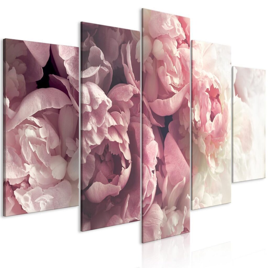 Schilderij - Vintage Peonies (5 Parts) Wide - Afbeelding 2