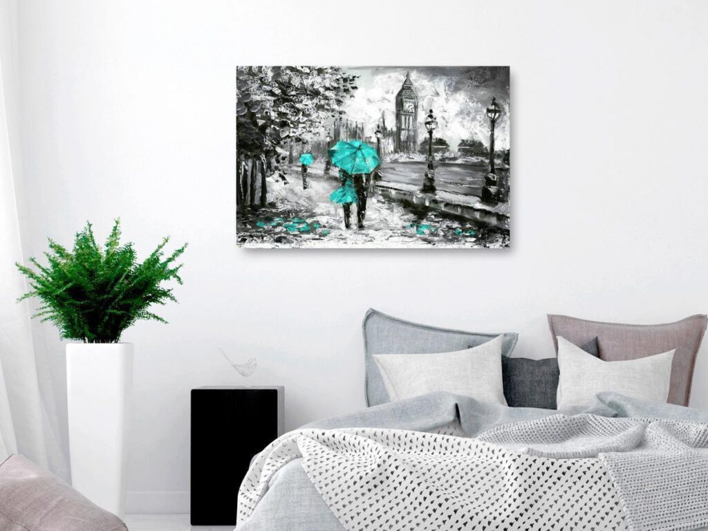 Schilderij - Walk in London (1 Part) Wide Turquoise - Afbeelding 2