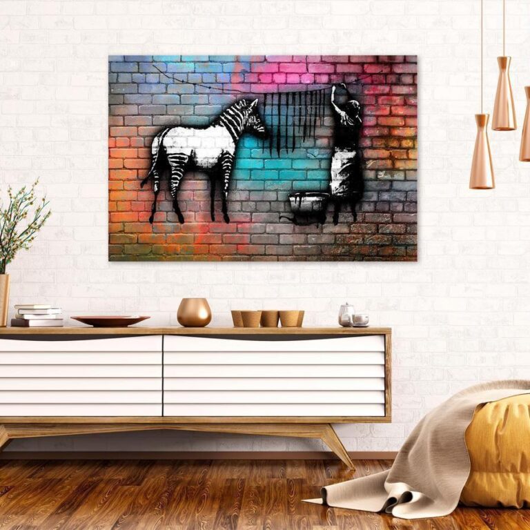 Schilderij - Washing Zebra - Colourful Brick (1 Part) Wide