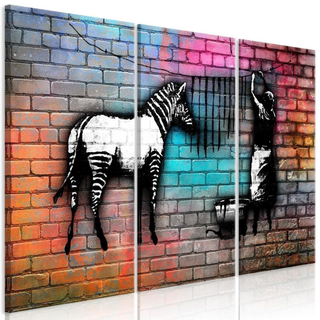 Schilderij - Washing Zebra - Colourful Brick (3 Parts)