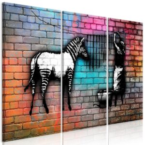Schilderij - Washing Zebra - Colourful Brick (3 Parts)