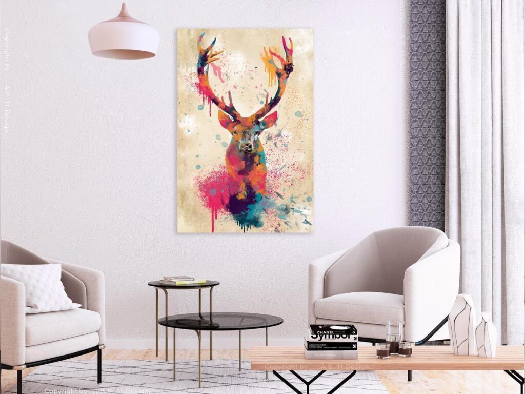 Schilderij - Watercolor Deer (1 Part) Vertical