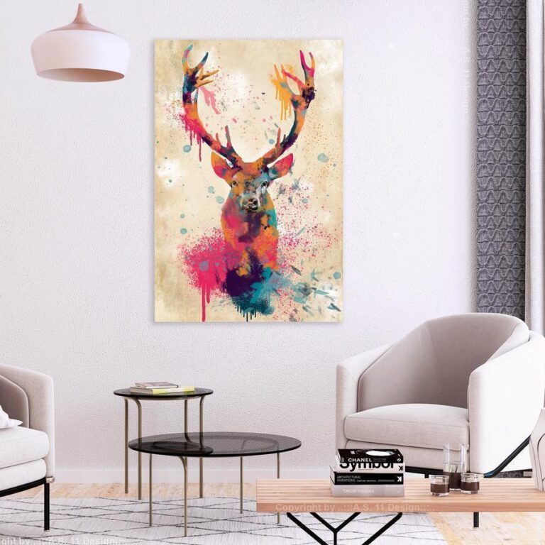 Schilderij - Watercolor Deer (1 Part) Vertical