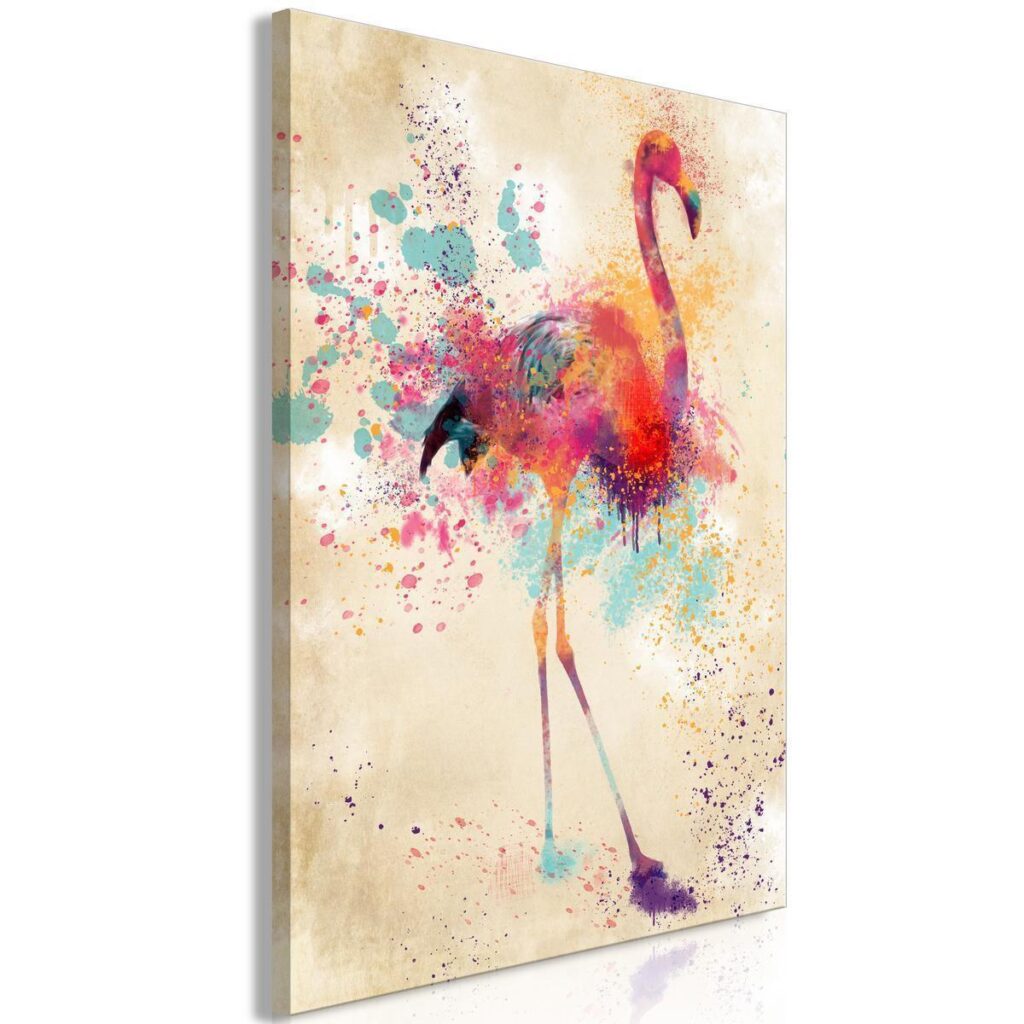 Schilderij - Watercolor Flamingo (1 Part) Vertical - Afbeelding 2
