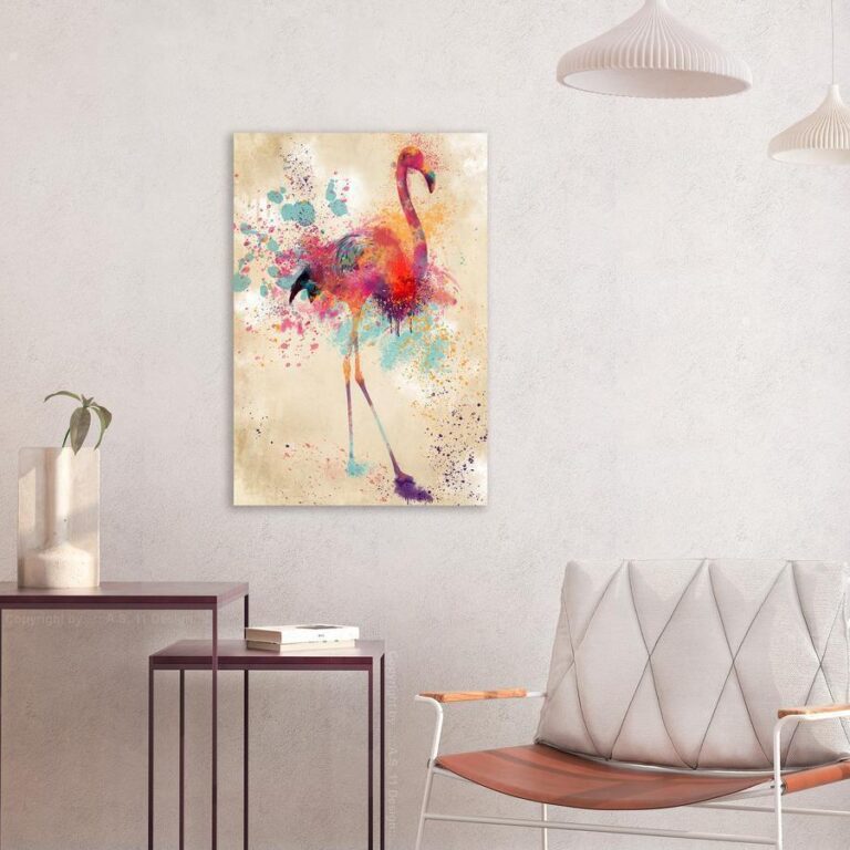 Schilderij - Watercolor Flamingo (1 Part) Vertical