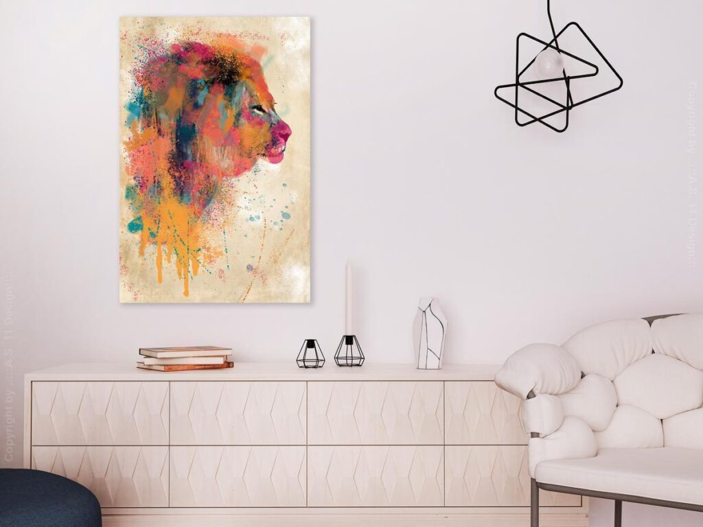 Schilderij - Watercolor Lion (1 Part) Vertical