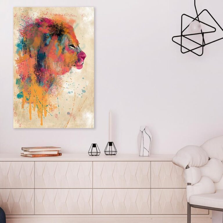 Schilderij - Watercolor Lion (1 Part) Vertical
