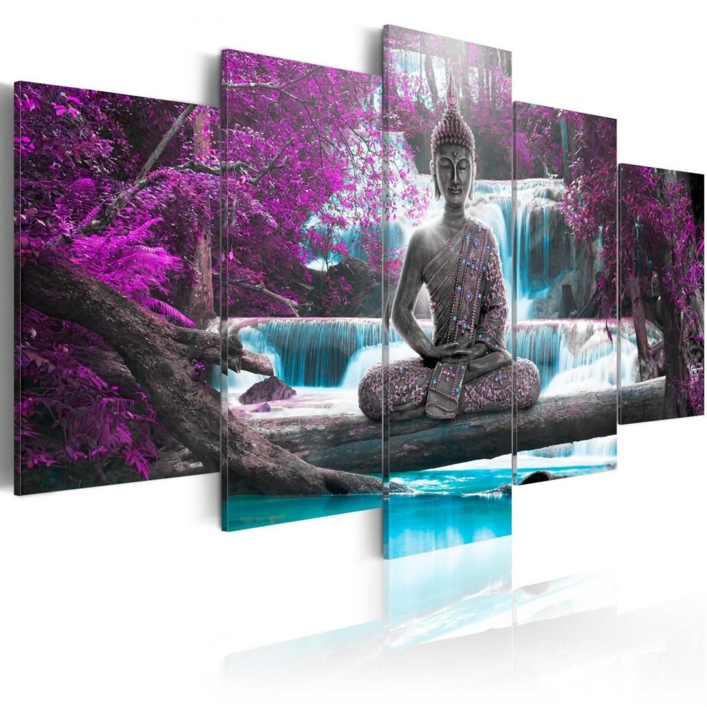 Schilderij - Waterfall and Buddha - Afbeelding 2