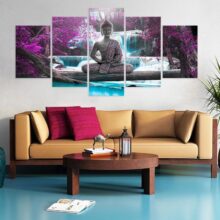 Schilderij - Waterfall and Buddha