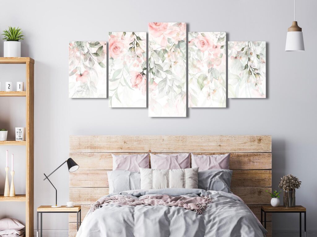 Schilderij - Waterfall of Roses (5 Parts) Wide - First Variant