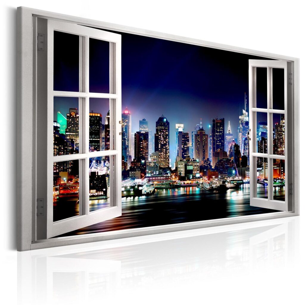 Schilderij - Window: View of New York