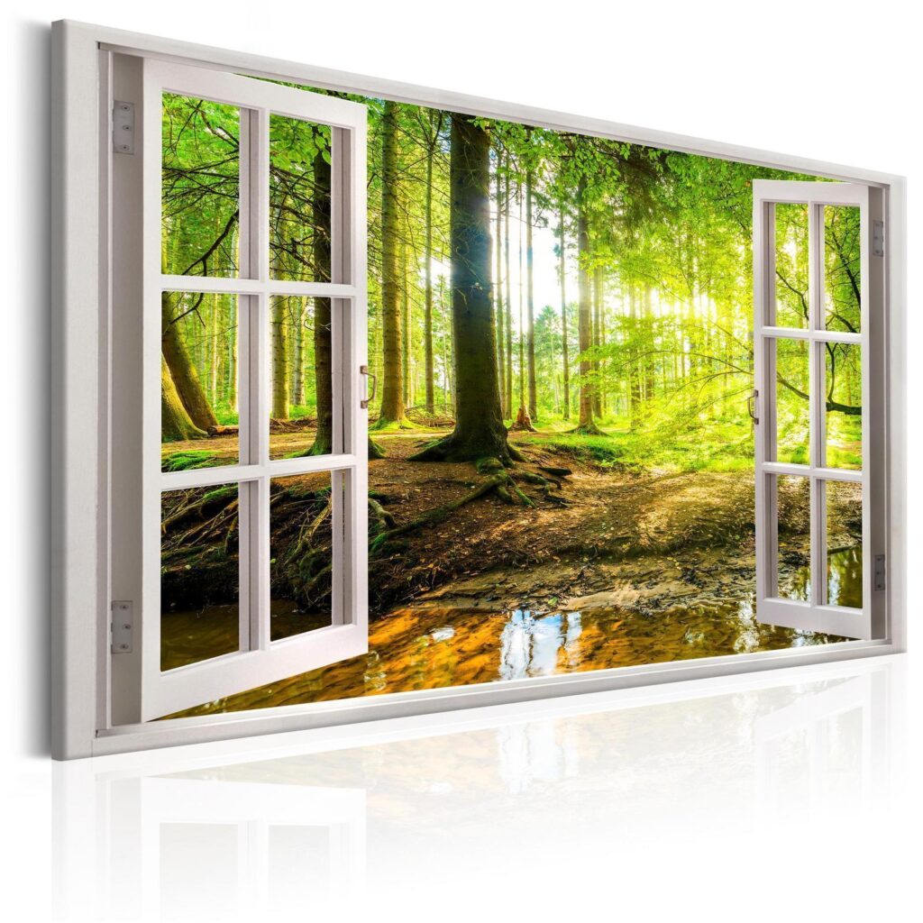 Schilderij - Window: View on Forest - Afbeelding 2