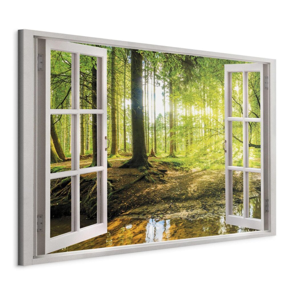 Schilderij - Window: View on Forest - Afbeelding 3
