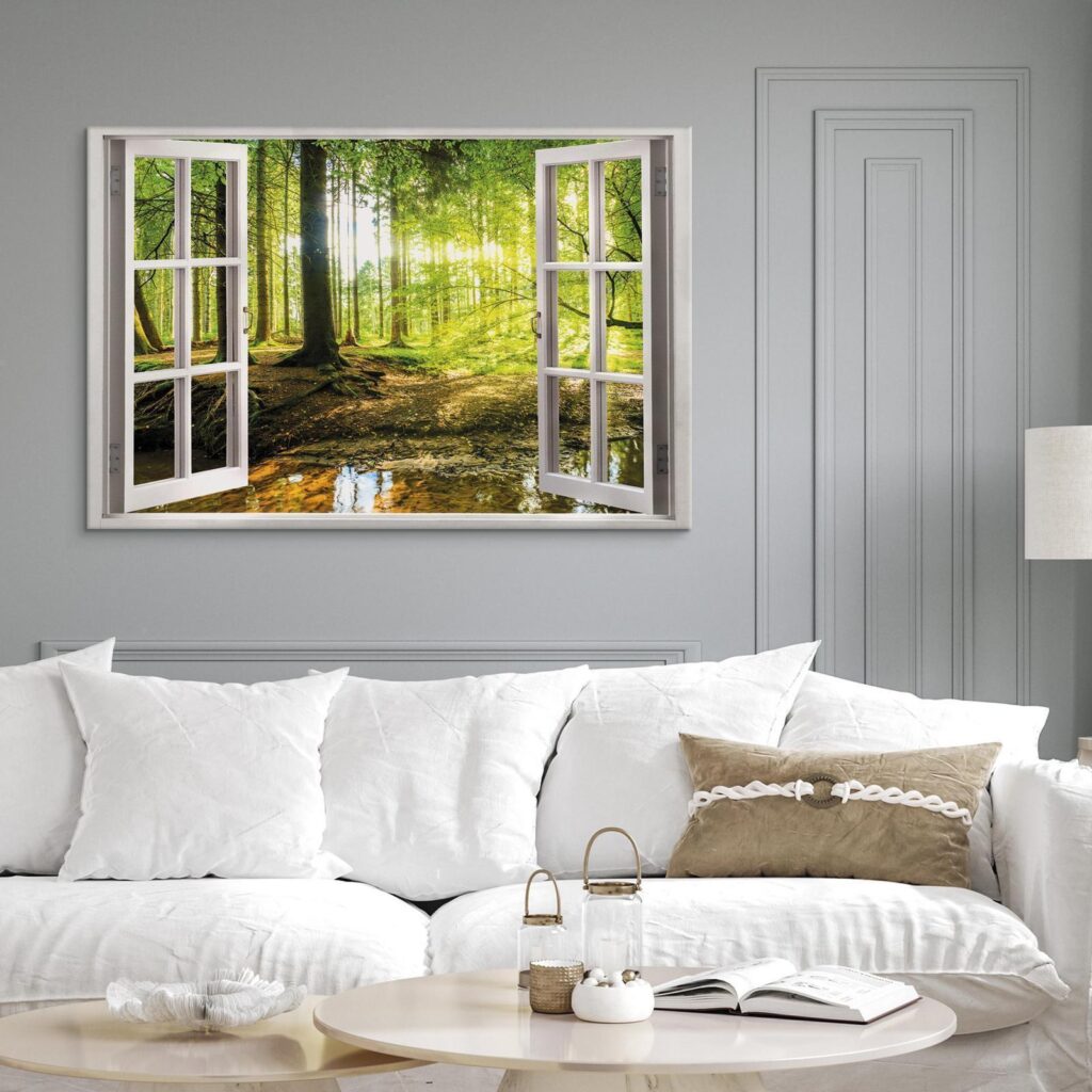 Schilderij - Window: View on Forest - Afbeelding 4