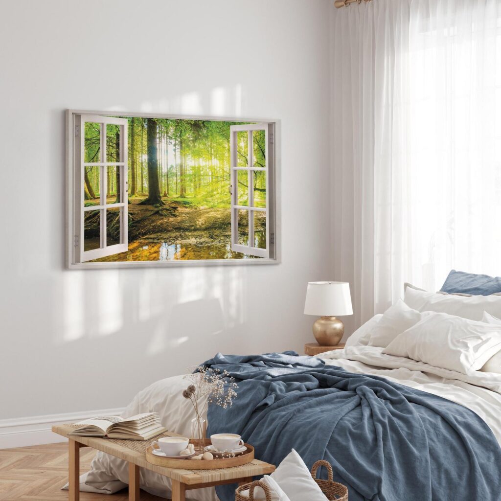 Schilderij - Window: View on Forest - Afbeelding 5