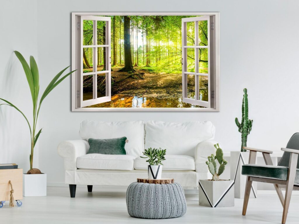 Schilderij - Window: View on Forest
