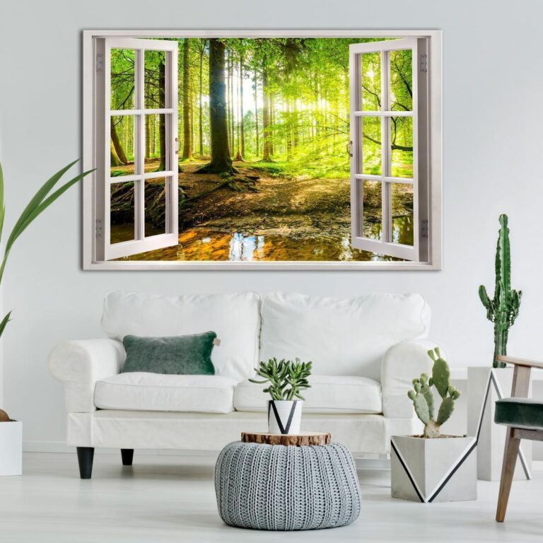 Schilderij - Window: View on Forest