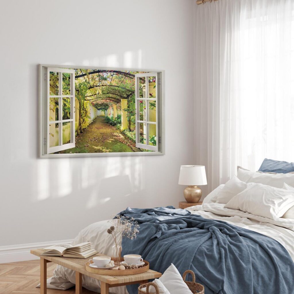 Schilderij - Window: View on Pergola - Afbeelding 5