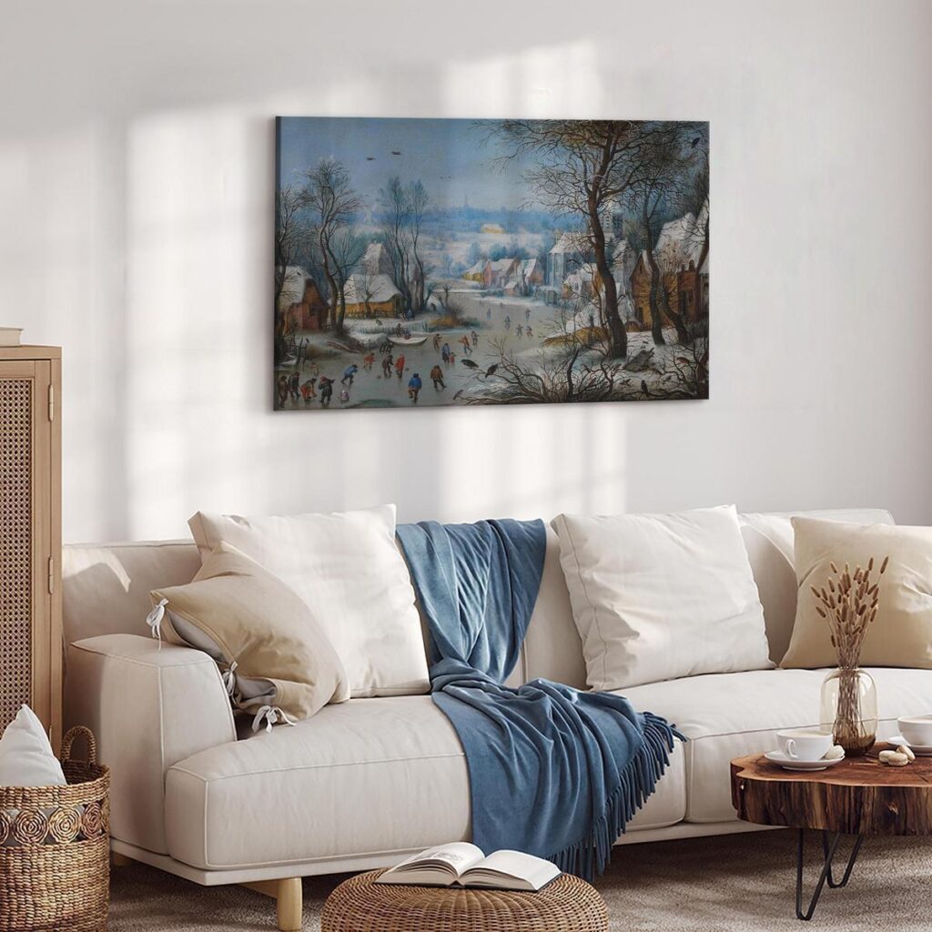 Schilderij - Winter Landscape with a Bird Trap - Afbeelding 3
