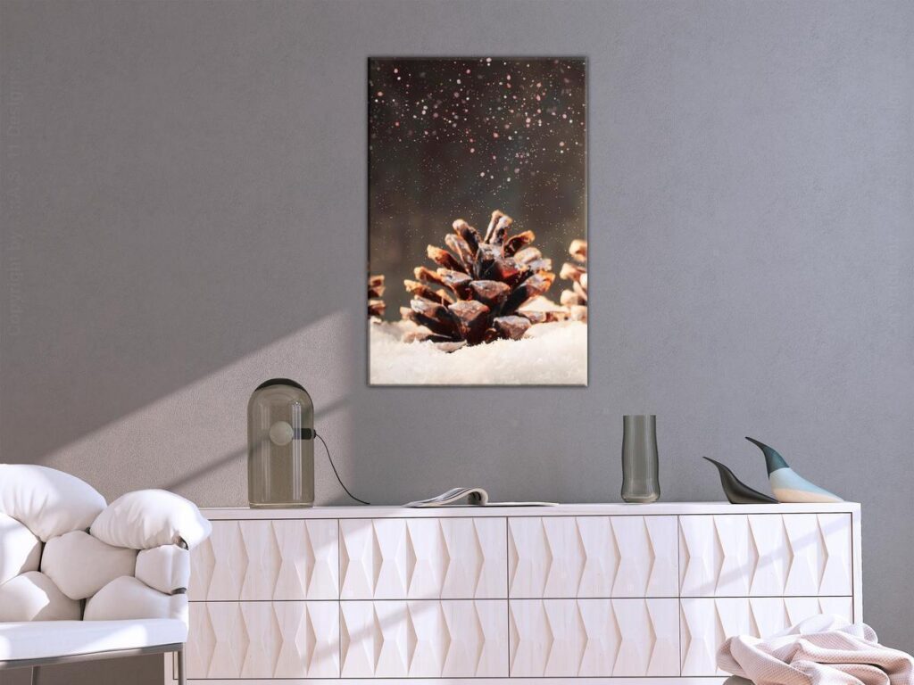 Schilderij - Winter Pine Cone (1 Part) Vertical