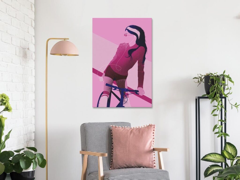 Schilderij - Woman on Bicycle (1 Part) Vertical