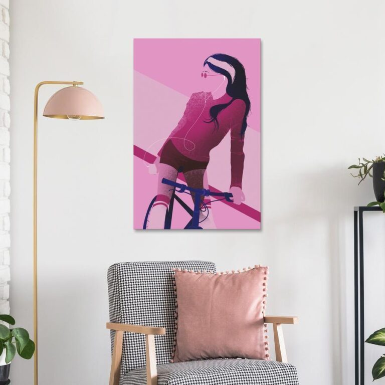 Schilderij - Woman on Bicycle (1 Part) Vertical