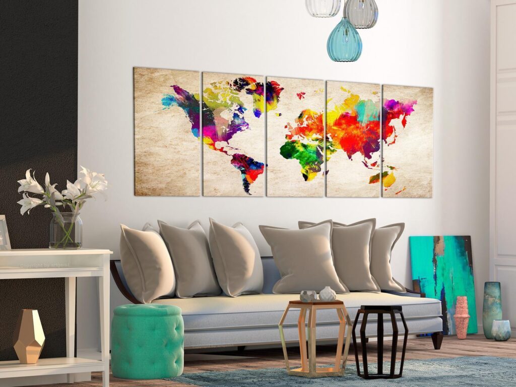 Schilderij - World Map: Painted World