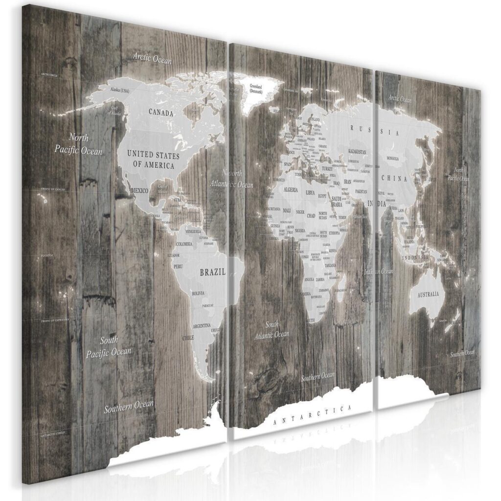 Schilderij - World Map: Wooden World (3 Parts) - Afbeelding 2