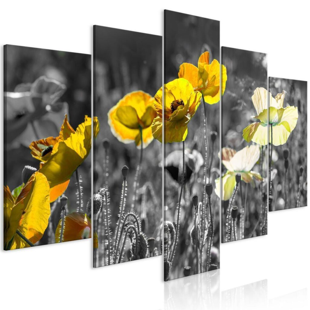 Schilderij - Yellow Poppies (5 Parts) Wide