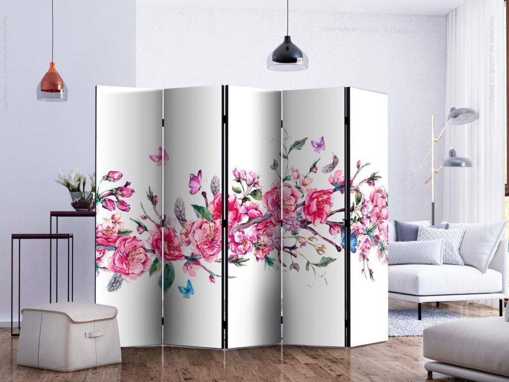 Vouwscherm - Flowers and Butterflies II