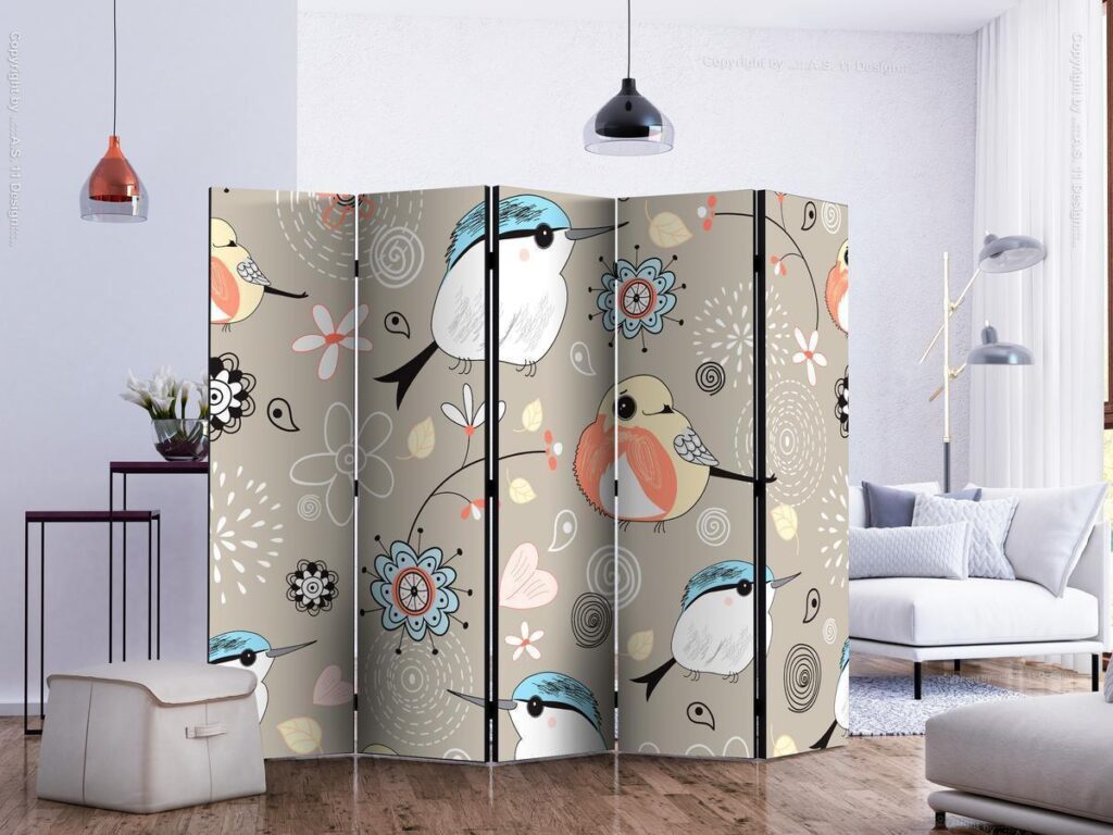 Vouwscherm - Natural pattern with birds II