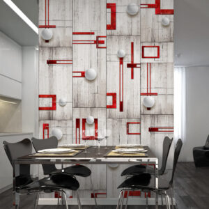 Fotobehang - Concrete, red frames and white knobs