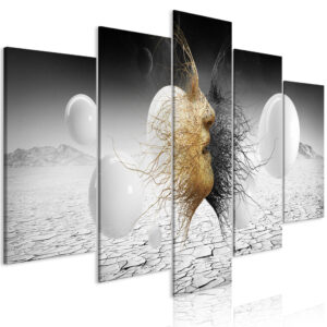 Schilderij - Woven Faces (5 Parts) Wide Golden