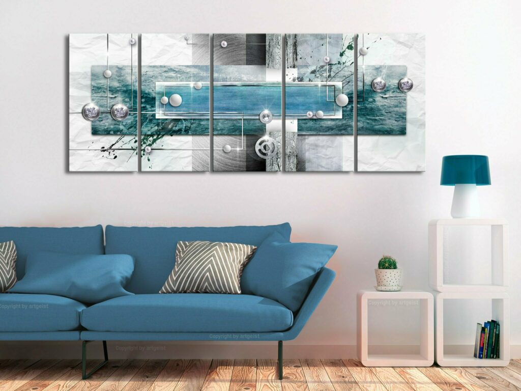 Schilderij - Mysterious Mechanism (5 Parts) Narrow Blue - Afbeelding 2