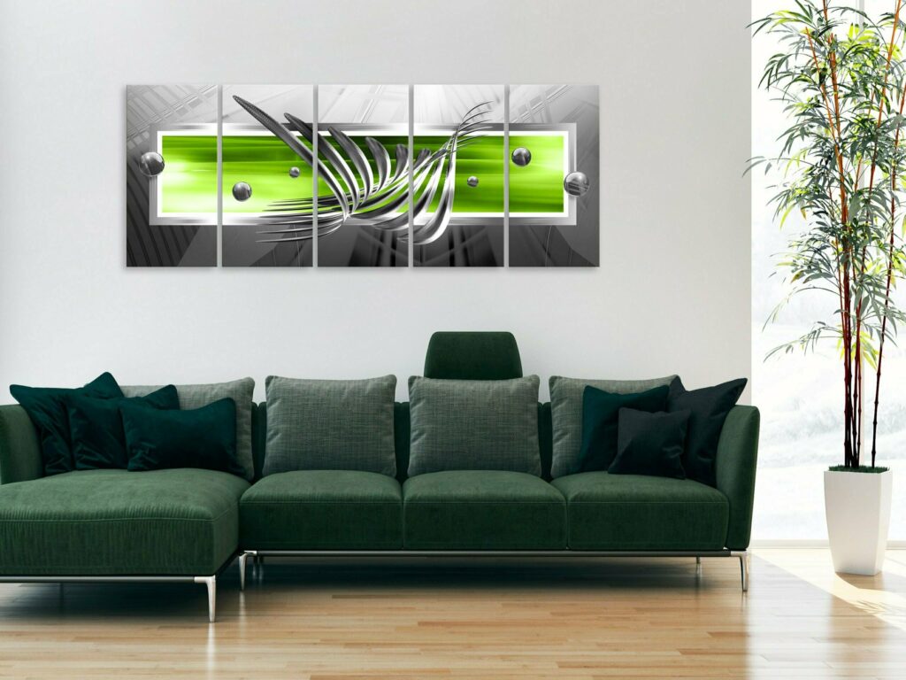 Schilderij - Silver Wings (5 Parts) Narrow Green - Afbeelding 2