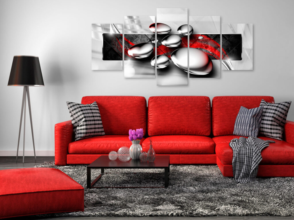 Schilderij - Shiny Stones (5 Parts) Wide Red - Afbeelding 2