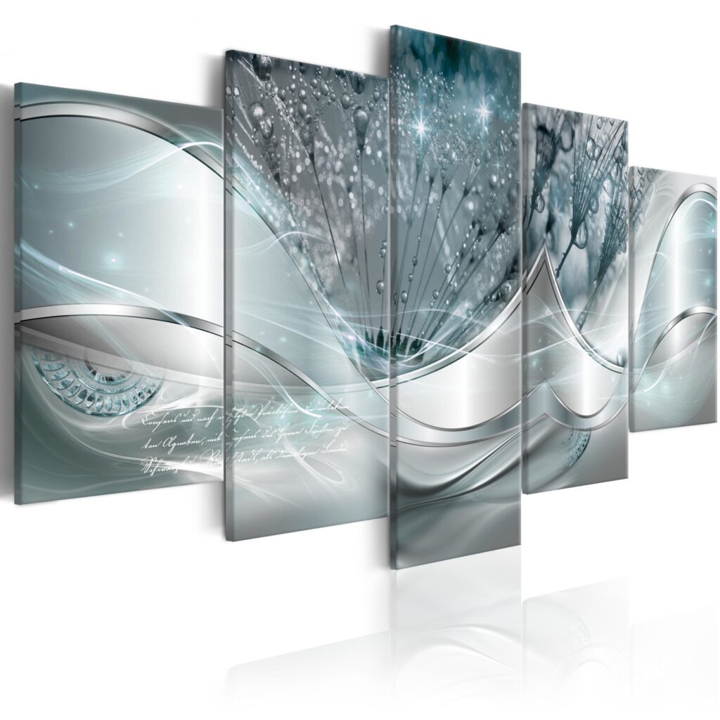 Schilderij - Sparkling Dandelions (5 Parts) Blue Wide