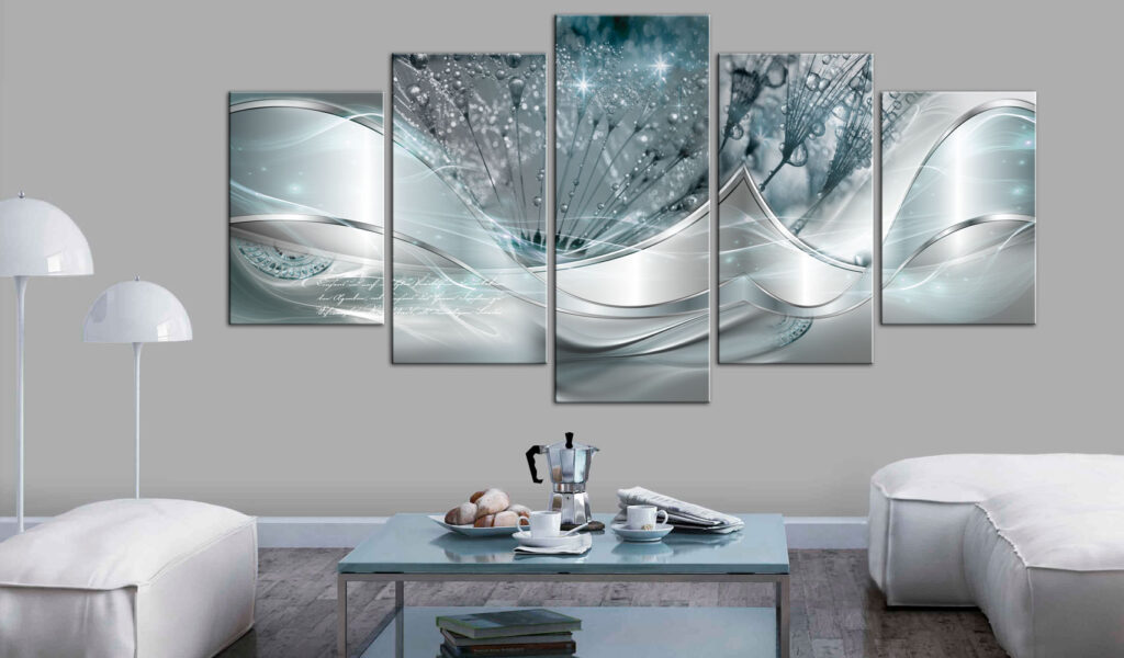 Schilderij - Sparkling Dandelions (5 Parts) Blue Wide - Afbeelding 2
