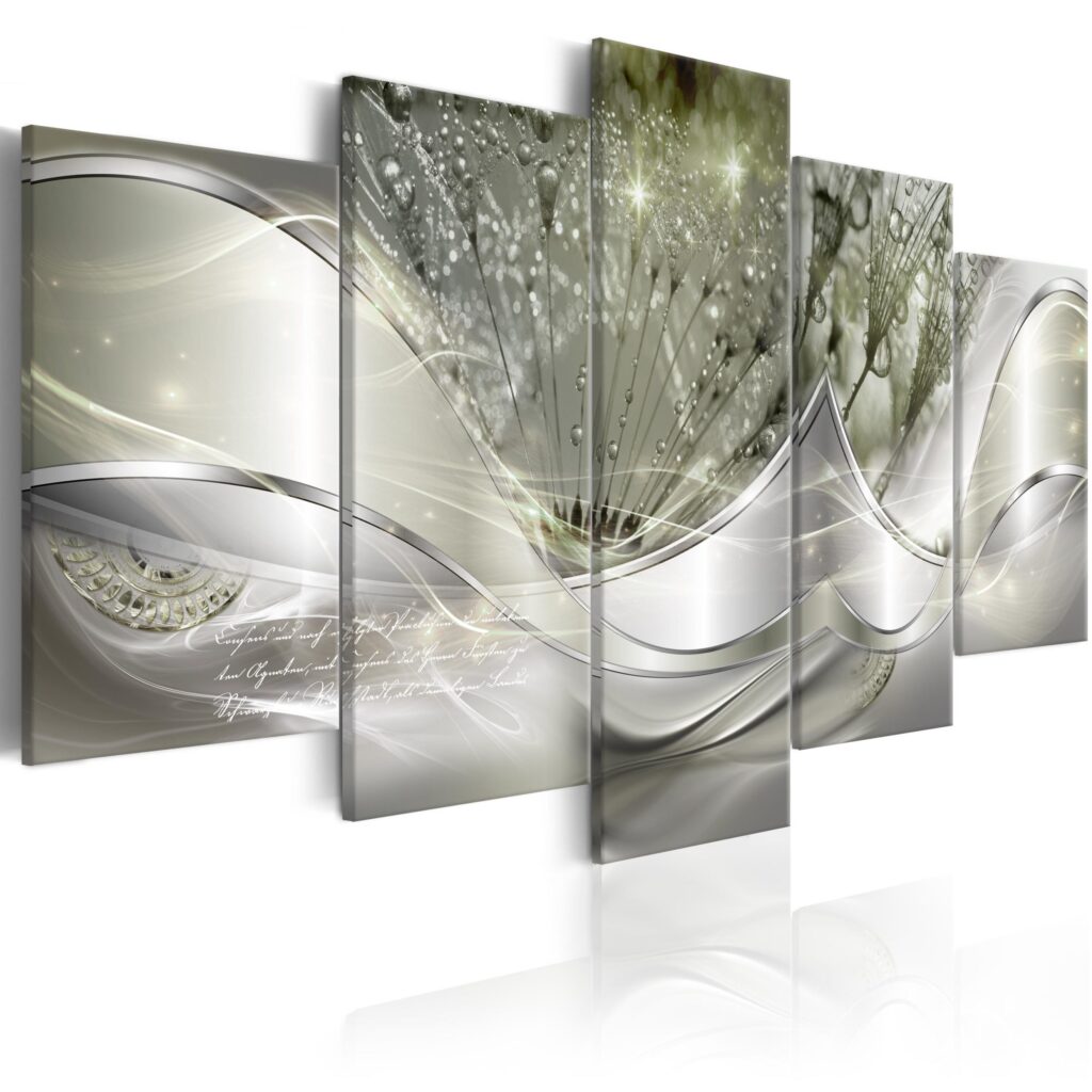 Schilderij - Sparkling Dandelions (5 Parts) Green Wide