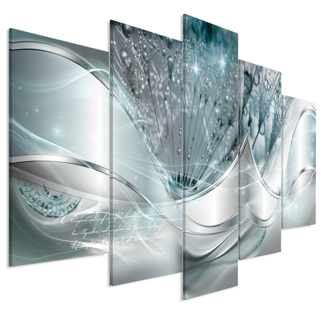 Schilderij - Modern Dandelions (5 Parts) Blue Wide