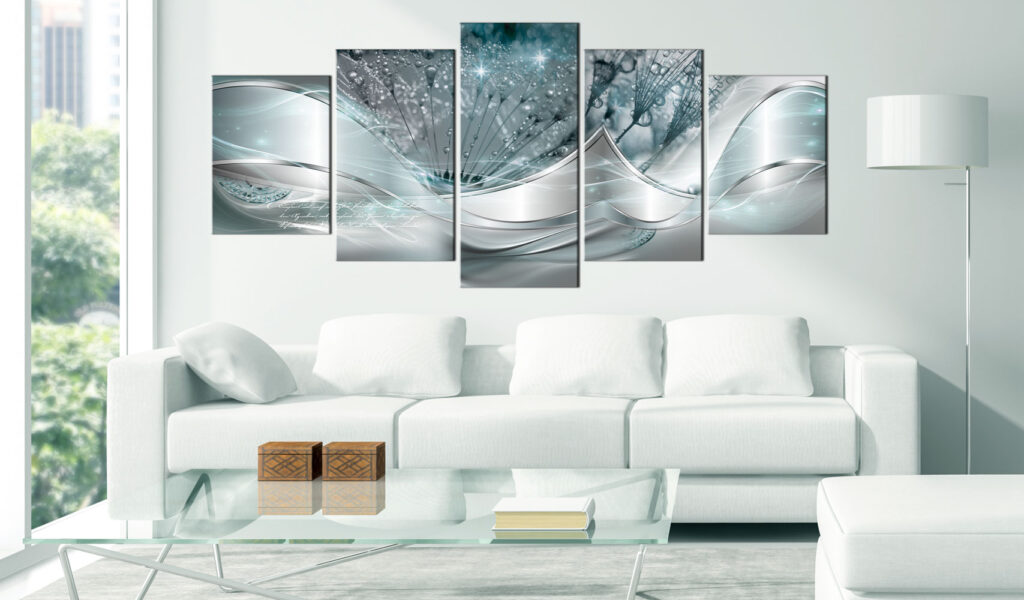 Schilderij - Modern Dandelions (5 Parts) Blue Wide - Afbeelding 2