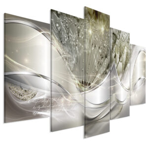Schilderij - Modern Dandelions (5 Parts) Green Wide