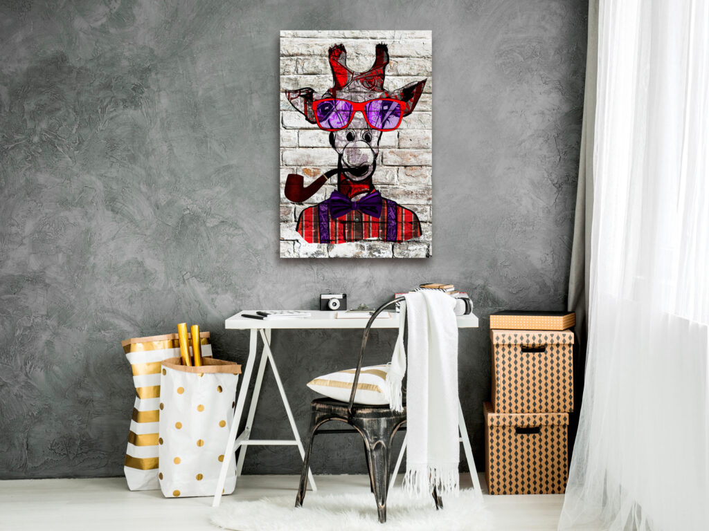 Schilderij - Hipster Giraffe (1 Part) Vertical - Afbeelding 2